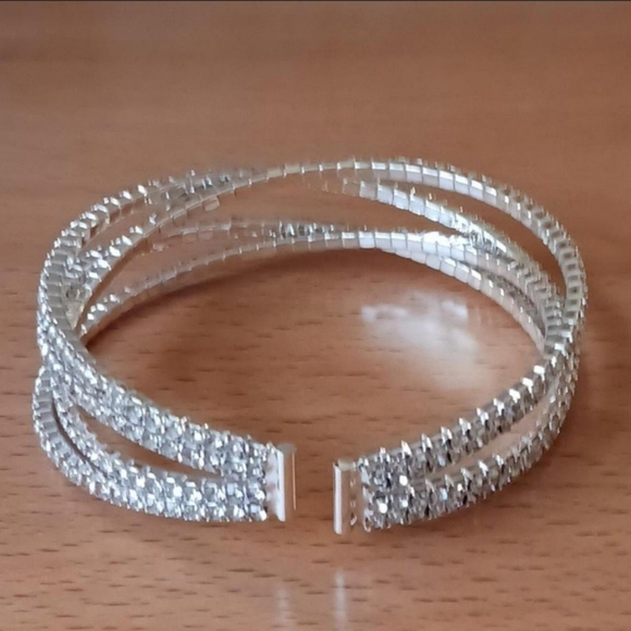 Silver Rhinestone Cuff Bracelet - Picture 5 of 10